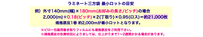 カウパック規格原反/最小ロットの目安